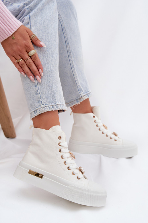 Womens Platform Sneakers With Patches White Gracella