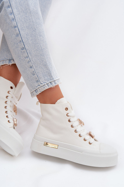 Womens Platform Sneakers With Patches White Gracella
