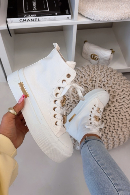 Womens Platform Sneakers With Patches White Gracella