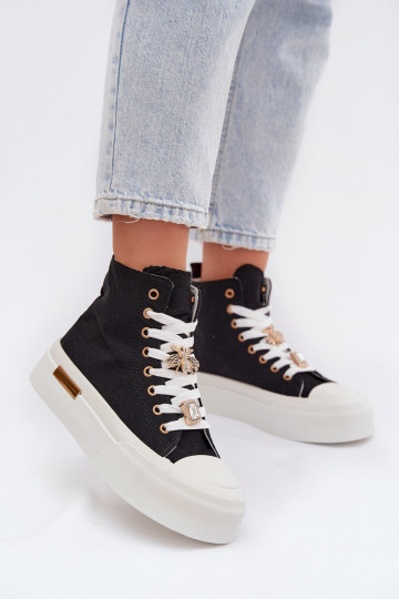 Womens Platform Sneakers with Buckles Black Gracella