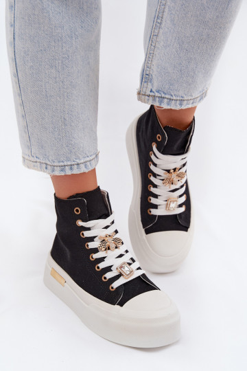 Womens Platform Sneakers with Buckles Black Gracella 2