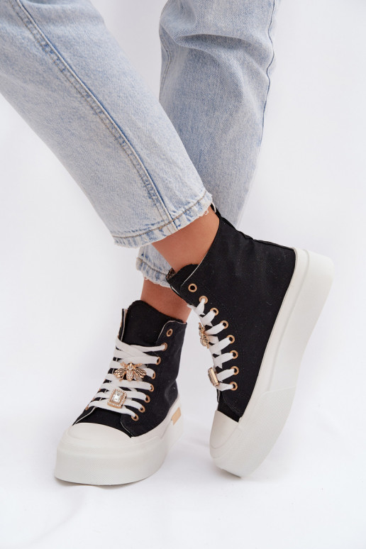 Womens Platform Sneakers with Buckles Black Gracella