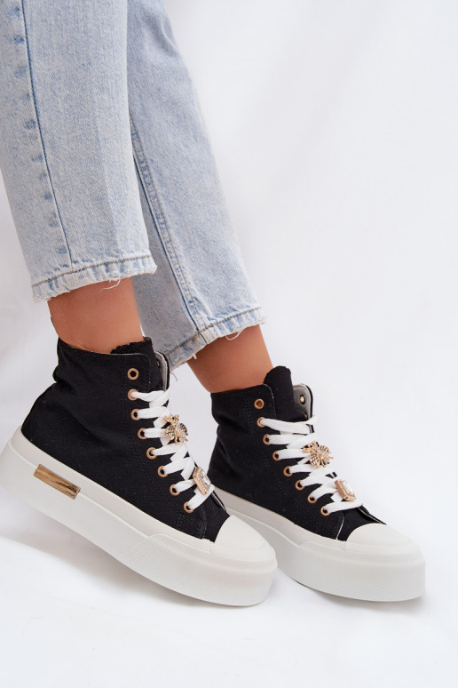 Womens Platform Sneakers with Buckles Black Gracella