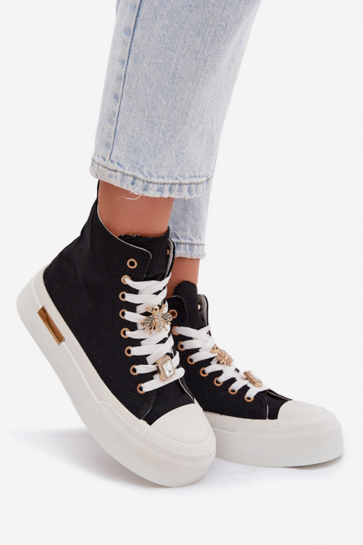 Womens Platform Sneakers with Buckles Black Gracella