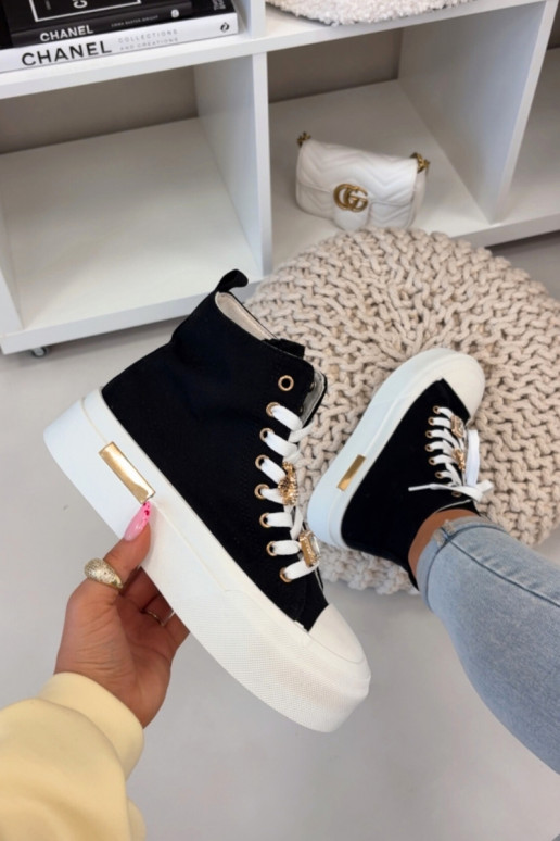 Womens Platform Sneakers with Buckles Black Gracella