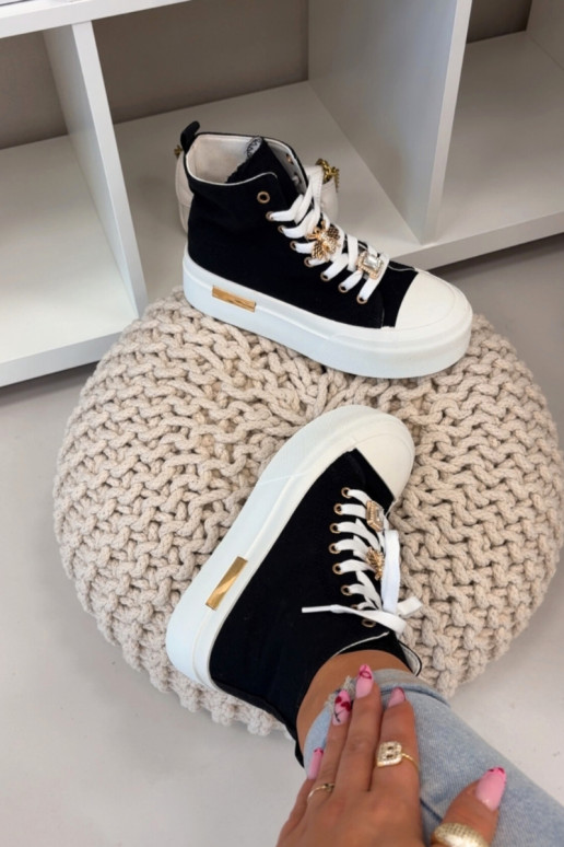 Womens Platform Sneakers with Buckles Black Gracella