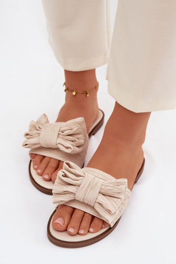 Women's Flat Heel Beige Bow Slippers Amivelle