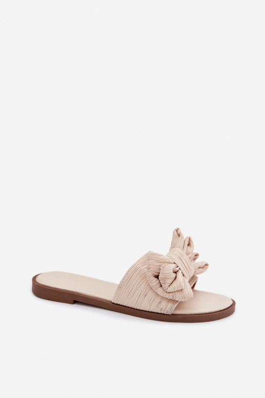 Women's Flat Heel Beige Bow Slippers Amivelle