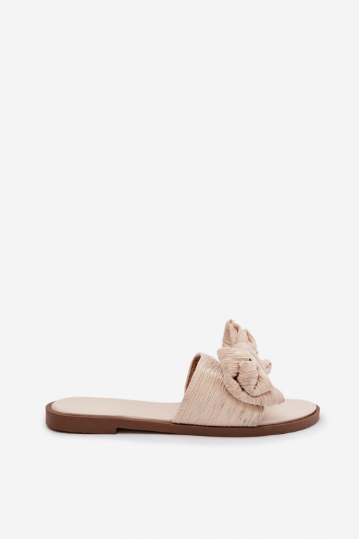 Women's Flat Heel Beige Bow Slippers Amivelle