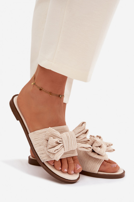 Women's Flat Heel Beige Bow Slippers Amivelle