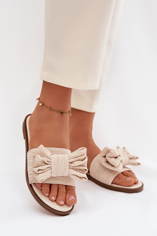 Women's Flat Heel Beige Bow Slippers Amivelle