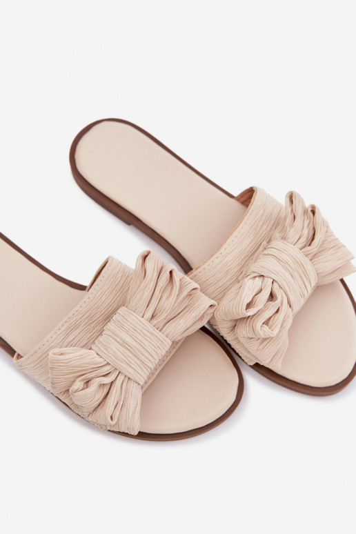 Women's Flat Heel Beige Bow Slippers Amivelle