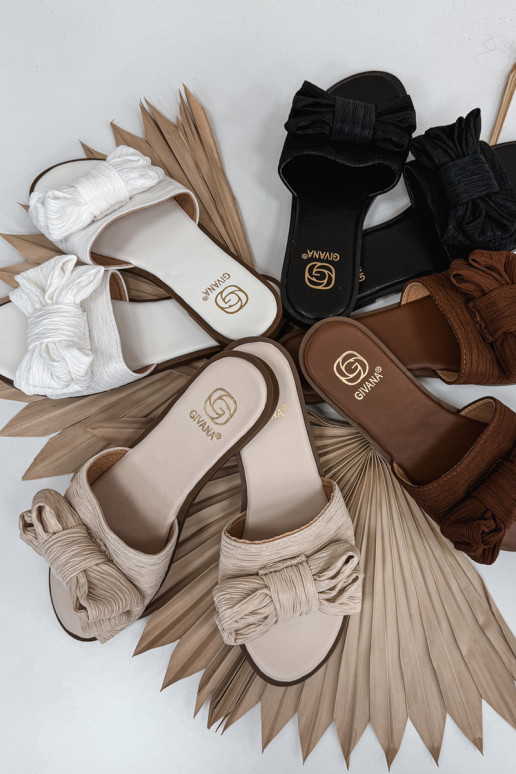 Women's Flat Heel Beige Bow Slippers Amivelle