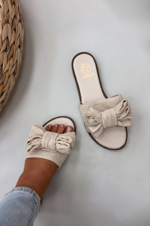 Women's Flat Heel Beige Bow Slippers Amivelle