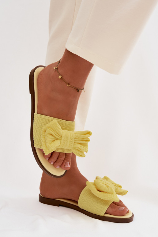 Women's Low Heel Slippers With Bow Yellow Amivelle