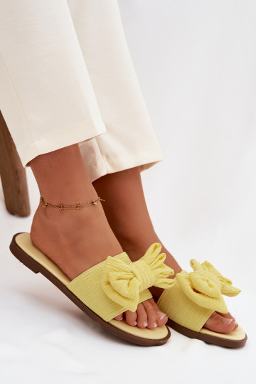 Women's Low Heel Slippers With Bow Yellow Amivelle 2