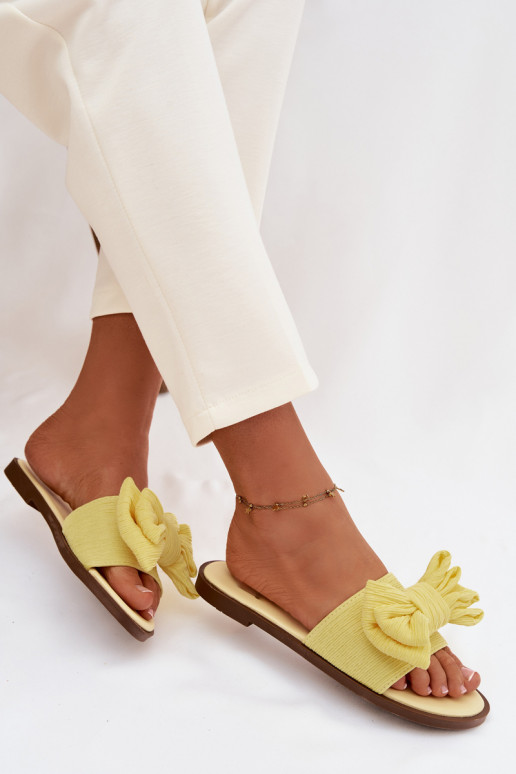 Women's Low Heel Slippers With Bow Yellow Amivelle