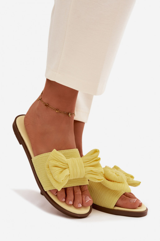 Women's Low Heel Slippers With Bow Yellow Amivelle