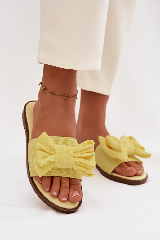 Women's Low Heel Slippers With Bow Yellow Amivelle