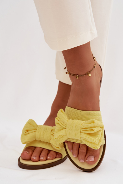 Women's Low Heel Slippers With Bow Yellow Amivelle