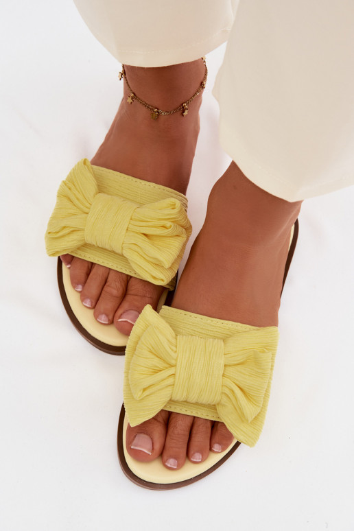 Women's Low Heel Slippers With Bow Yellow Amivelle