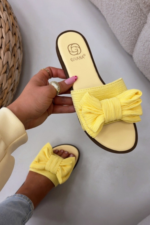 Women's Low Heel Slippers With Bow Yellow Amivelle