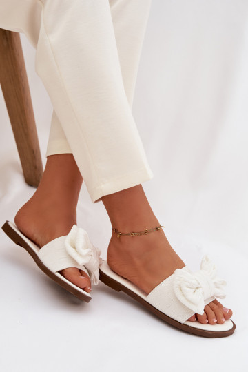 Women's Flat Sandals With Bow White Amivelle