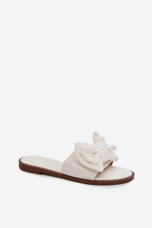 Women's Flat Sandals With Bow White Amivelle
