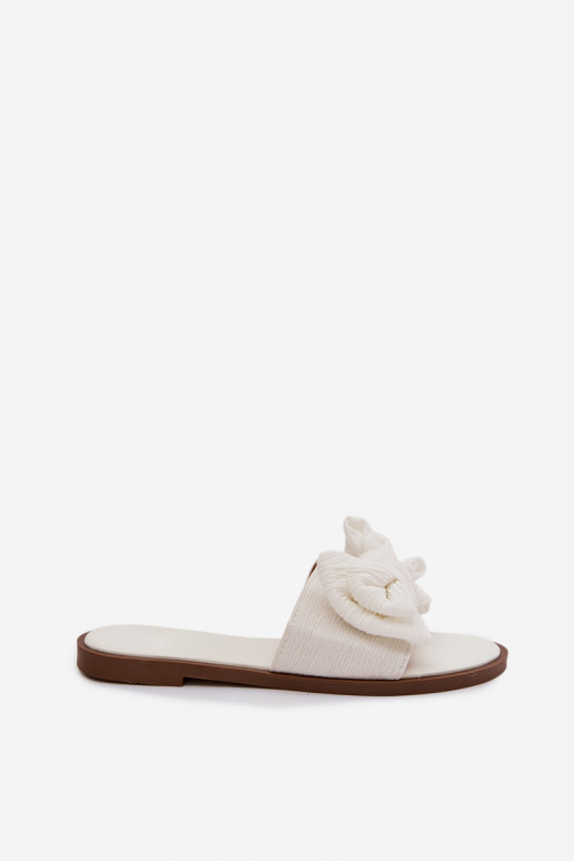 Women's Flat Sandals With Bow White Amivelle