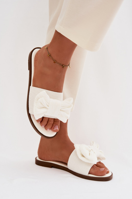 Women's Flat Sandals With Bow White Amivelle