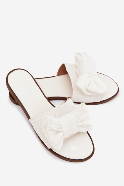 Women's Flat Sandals With Bow White Amivelle