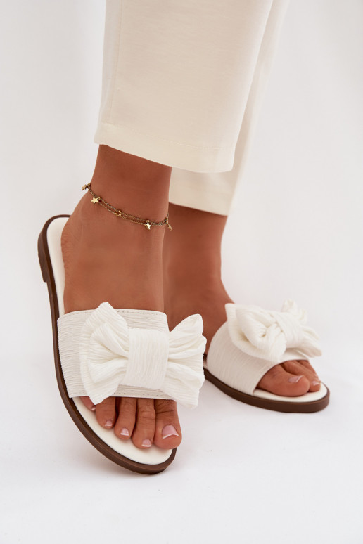 Women's Flat Sandals With Bow White Amivelle