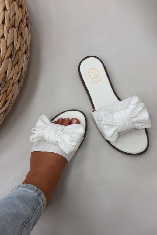 Women's Flat Sandals With Bow White Amivelle