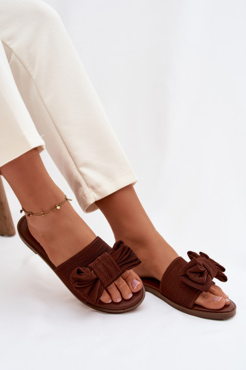 Women's Flat Sandals With Bow Brown Amivelle