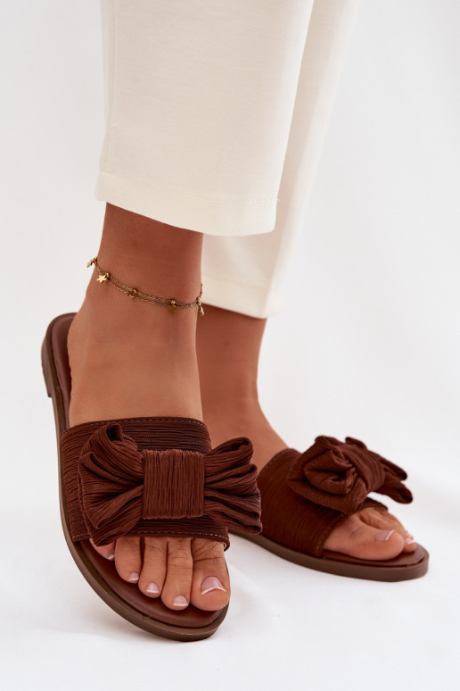 Women's Flat Sandals With Bow Brown Amivelle