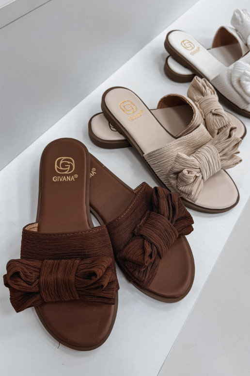 Women's Flat Sandals With Bow Brown Amivelle
