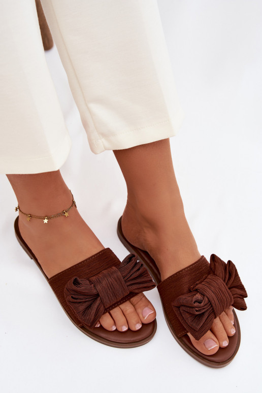 Women's Flat Sandals With Bow Brown Amivelle
