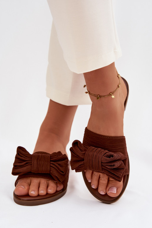 Women's Flat Sandals With Bow Brown Amivelle