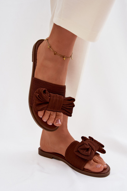 Women's Flat Sandals With Bow Brown Amivelle