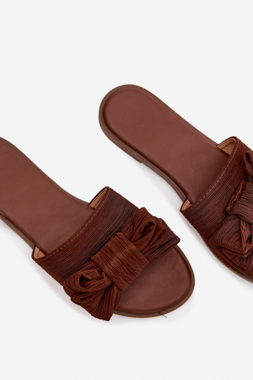 Klapki Damskie Na Płaskim ObcasiewithKokardą Brązowe Amivelle