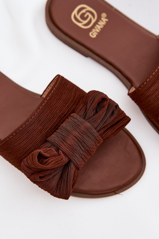 Women's Flat Sandals With Bow Brown Amivelle