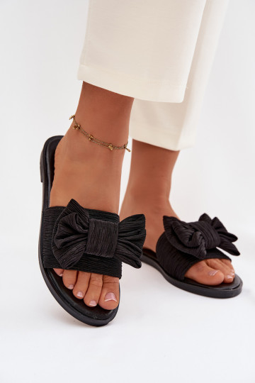 Women's Flat Heel Slippers With Bow Black Amivelle 2