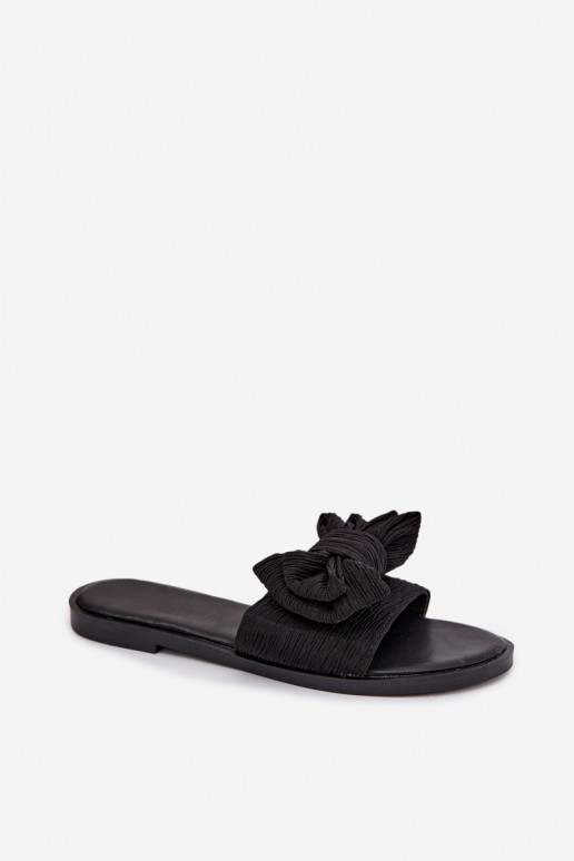 Women's Flat Heel Slippers With Bow Black Amivelle
