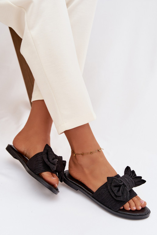 Women's Flat Heel Slippers With Bow Black Amivelle