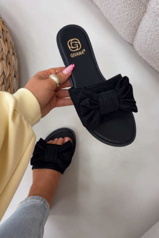 Women's Flat Heel Slippers With Bow Black Amivelle