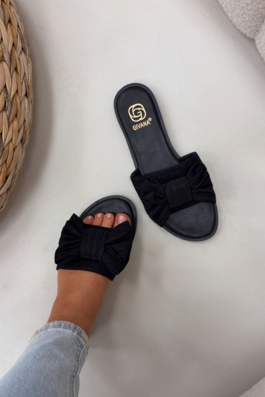 Women's Flat Heel Slippers With Bow Black Amivelle