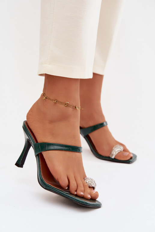 Women's High Heel Sandals With Decorative Detail Bottle Green Lorissa