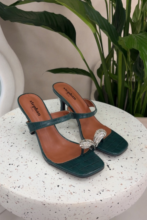 Women's High Heel Sandals With Decorative Detail Bottle Green Lorissa
