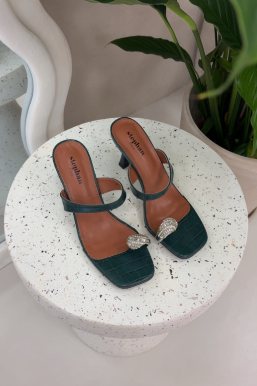 Women's High Heel Sandals With Decorative Detail Bottle Green Lorissa