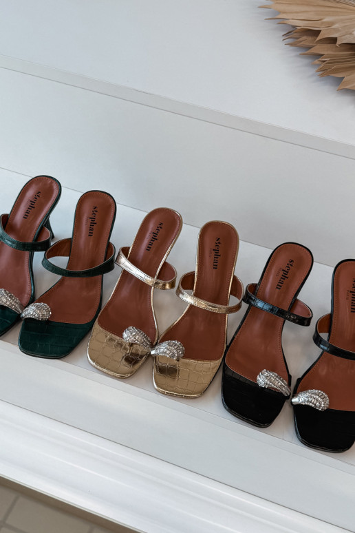 Women's High Heel Sandals With Decorative Detail Bottle Green Lorissa